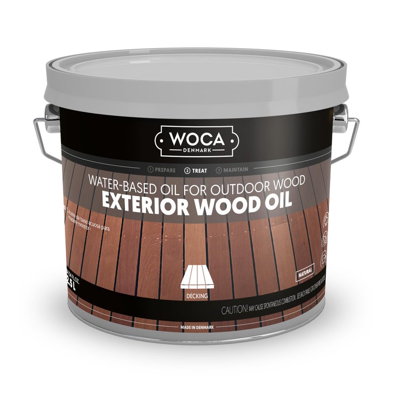 WOCA Denmark - Exterior Wood Oil - Water Based Penetrating Stain for Outdoor Wood Decks, Fences, Siding and Furniture - 2.5L - Natural - Image 2